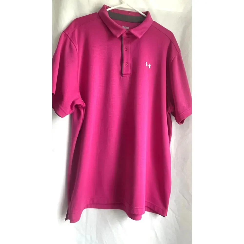 Under Armour Men’s 2XL Pink HeatGear Polo Shirt Loose Fit Y2K Athletic Performan - Picture 2 of 8
